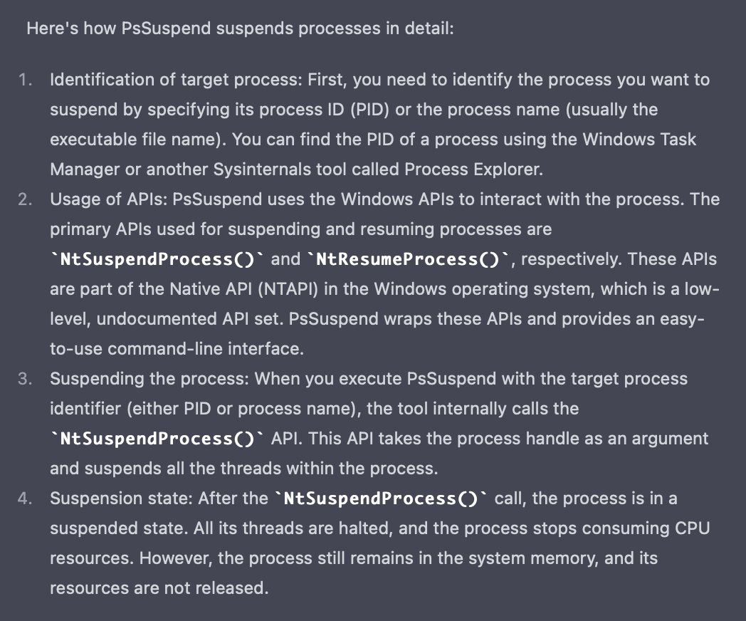 ChatGPT Explaining PsSuspend