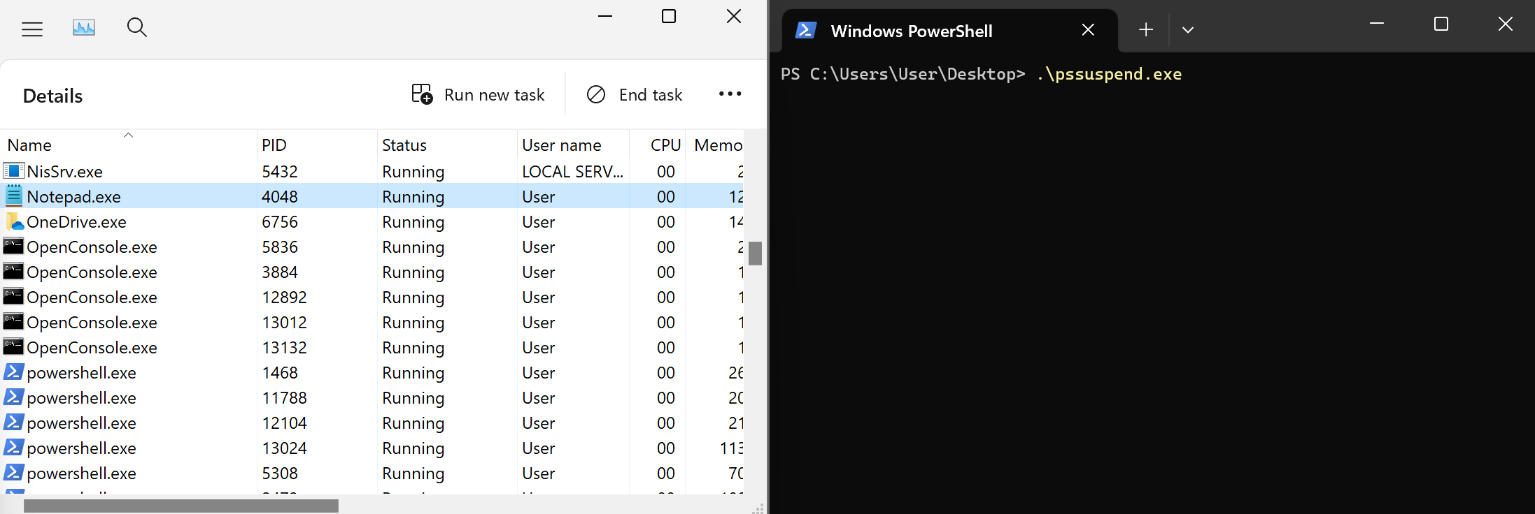 Running Notepad Process